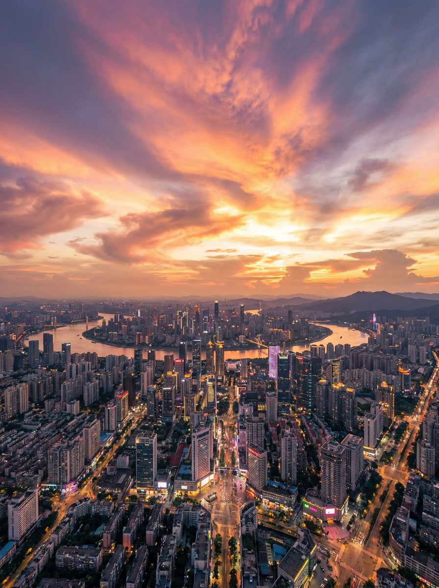 反差航拍城市风光视频